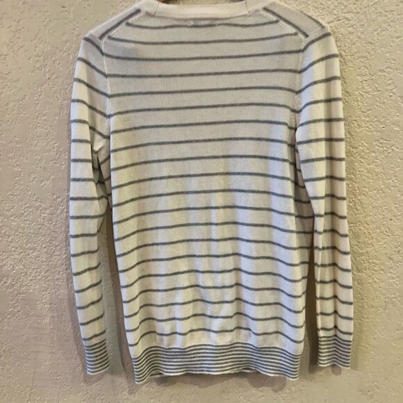 Madewell Cardigan White Gray Stripes Sz Large Pockets - Picture 3 of 7